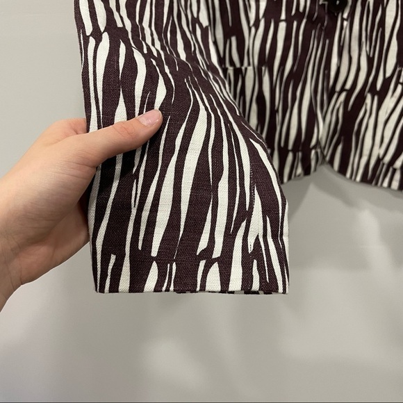 Max Mara One Button Printed Flax Linen Blazer Jacker Brown Size 2 - Picture 3 of 11